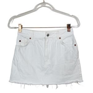 Topshop Raw Hem Denim Skirt White High Waist Mini XSmall XS Jean